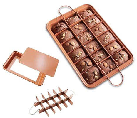Brownie Pan with Dividers, 18 Slot Brownies Cutter Removable Base, Non Stick Brownie Tin Tray, Baking Cake Mold with Cutting Divider, Carbon Steel Bakeware Tray Square Mini Mold, 31X20cm (Orange)