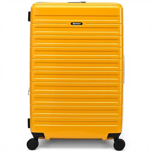 Eminent Voyager Koffer Groß 77x51x30 cm, Erweiterbar, Hartschalenkoffer, 4 Rollen, Leicht, TSA Schloss, 158 cm Gurtmaß, 4,4 kg, 112L, Trolley Reisekoffer Rollkoffer Aufgabegepäck Gelb