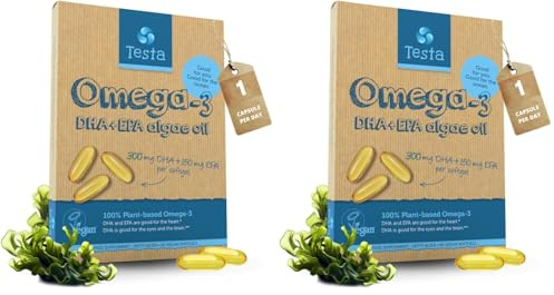 Vegan Omega 3 Supplement - High Strength 300mg DHA + 150mg EPA per Capsule - 1 Capsule a Day - Supports Heart, Brain, Joint Health - Plant-Based Omega 3 from Algae Oil - 2 Months Supply (Pack of 2)