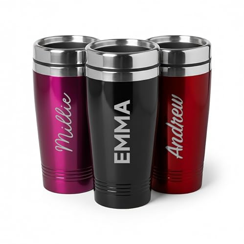 Personalised Travel Mug Engraved Name, 450ml Stainless Steel Thermal Coffee Cup with Lid, Insulated Reusable Coffee Mug for Hot & Cold Drinks, Custom Travel Coffee Mug Gift for Teacher (Pink)