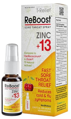 MediNatura ReBoost Zinc +13 Maximum Relief for Sore Throat Fast-Acting Natural Homeopathic Ingredients Help Calm Cold & Flu Symptoms - Cherry Spray - 0.68 oz