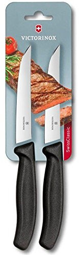 Victorinox Swiss Classic, Pizza- und Steakmesser Set, 2teilig, Extra Scharfe Klinge, Wellenschliff, 11 cm, Kunststoffgriff, Rostfreier Stahl, Schwarz