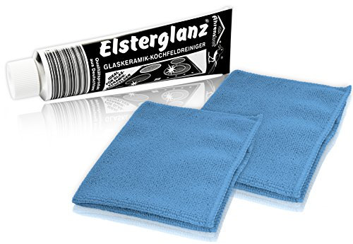 Helmecke & Hoffmann * Elsterglanz Glaskeramik-Kochfeldreiniger 150 ml XXL-Tube + Zwei Mikrofaser-Tücher | Das Original aus Deutschland