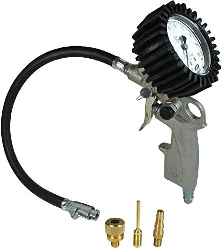 DF Druckluft-Fachhandel GmbH Reifenfüller mit Manometer und bewährtem und patentiertem Quik Lok Reifenventilanschluss. Set mit 3 Adaptern. Messbereich 0 - 10 bar.