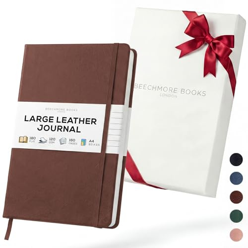 Beechmore Books Ruled Journal Notebook, A4 8.5” x 11.5” 160 Lined Pages, Hardcover Leather Journals for Women, Men, Writing and Notebooks for Work - 120 GSM Thick Paper, Gifts Box Included
