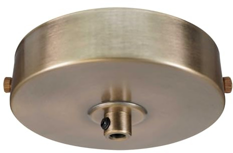 ElekTek Flache Deckenrosette Durchmesser 100 mm mit Haltebügel und Zugentlastung. Ideal für Vintage-Filament-Hängelampen. Metall- und Pulverbeschichtungen Messing Antik