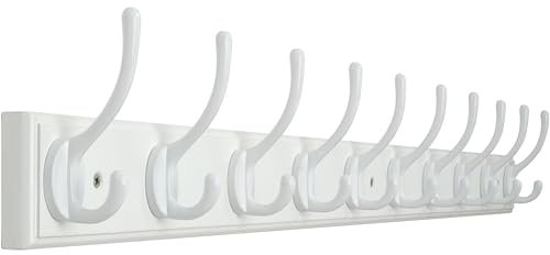 WEBI Garderobenleiste,97cm Lang Wandgarderobe mit 10 Haken,Garderobenhaken Wand,Kleiderhaken Wand,Garderobe Hakenleiste für Mäntel,Jacken,Weiß