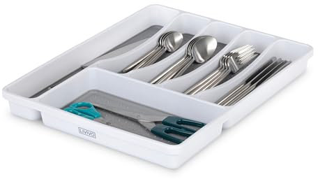 FiNeWaY 6 Compartment Cutlery Tray Kitchen Drawer Organiser Utensils Spoon Fork Holder Plastic Storage Rack Kitchen Tableware Tray