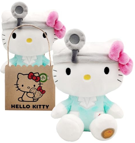 Joytoy Hello Kitty Doctor Eco Plush 24 cm in Reusable Cardboard Bag - The Plush is Made from 100% PET Bottles Recycled Material, Dottore