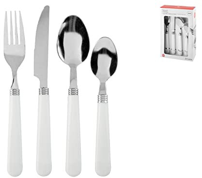 Home 756467 Servizio Posate 24 Pezzi, Inox, Manico Bianco, Acciaio Plastica