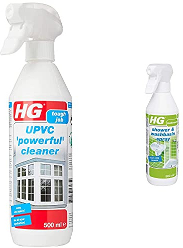 HG 507050106 UPVC Powerful Cleaner 500 ml - For All Synthetic Materials Against Dirt, White & 147050106 Shower & Washbasin Spray Safe and Quick Shower Cleaner for Daily Use, Classic, 500ml