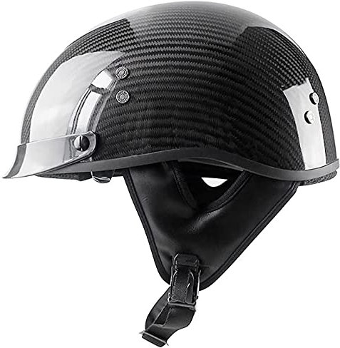 Retro Carbon Fiber Motorrad Halbhelme Motorrad Jethelm Für Männer Und Frauen DOT/ECE Zertifizierte ABS Shell Robuste Und Langlebige Kinnstütze Unisex-Erwachsene Jethelm,Glossy black,M
