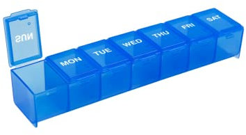 EZY DOSE Weekly (7-Day) Pill Organizer, Vitamin and Medicine Box, Large Compartments, Blue, Made in The USA