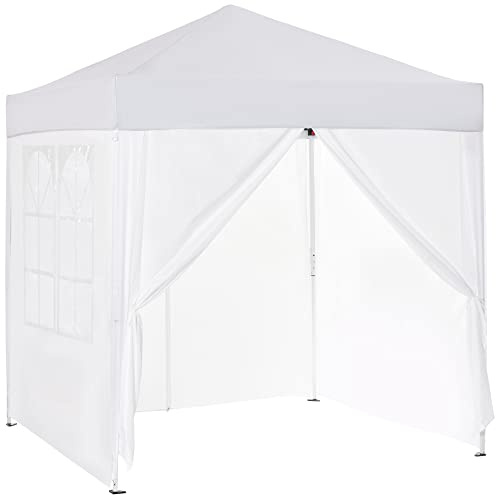 Outsunny Pavillon 2x2m Wasserdicht Pop-up mit 4 Seitenwänden Weiß