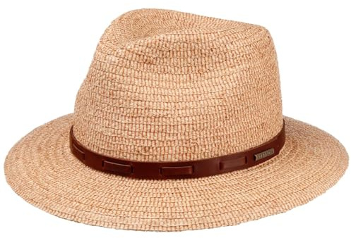 Stetson Letivo Traveller Raffiahut Hut mit Ledergarniturband Klassisch UV-Schutz Damen Herren Frühjahr Sommer