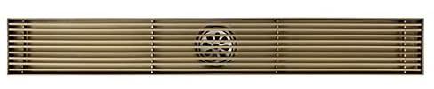SWHC Duschrinne 60cm, 304 Edelstahl Bodenablauf Duschrinne Extra Flach Herausnehmbar Duschablauf Großer Hubraum Bodenablauf Abdeckung Anti Geruch Haarsieb Dusche,Bronze