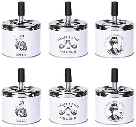 6x Retro Drehaschenbecher Metall Ø 9 cm Aschenbecher Windaschenbecher Drehascher Sturmaschenbecher Wind Ascher