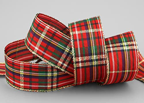 finemark 25 m x 25 mm Dekoband William KARO Rot Gold Grün Schleifenband Schotten Band kariert Weihnachten Lurex Weihnachtsband Goldkante Winter Glanzband Geschenkband Christmas Check
