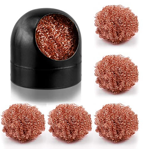 Swpeet Lot de 6 brosses de nettoyage noires pour pointes de fer à souder, fil de nettoyage et support en éponge en laiton, 1 support de coque avec 5 nettoyeurs de fils en laiton pour nettoyer les fers