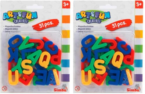 Simba 104591456 - Art & Fun Magnet-Groß-Buchstaben, 31 Teile, 3cm, Magnetbuchstaben, Alphabet, Wörter Lernen, ab 3 Jahren (Packung mit 2)
