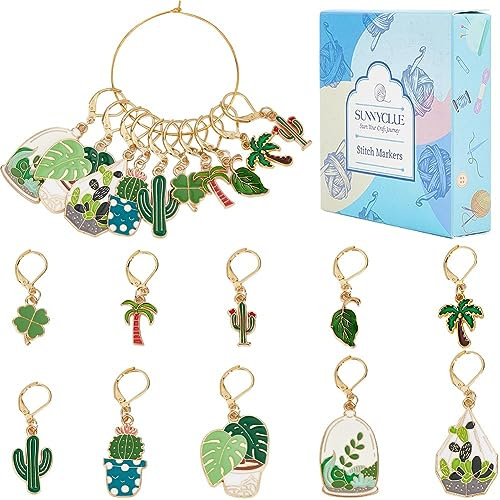 SUNNYCLUE 1 scatola 20 pezzi Segnapunti Simpatici Ciondoli con Chiusura A Moschettone Piante Verdi Cactus Segnapunti All'Uncinetto Segnapunti Rimovibili per Maglieria Segnapunti per Uncinetto In Metal