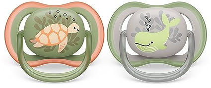 Philips AVENT ultra air Schnuller - 2er Pack, BPA-freier, atmungsaktiver Schnuller für Babys von 6-18 Monaten, inklusive Transport- und Sterilisationsbox, Schildkröte/Wal (Modell SCF085/60).