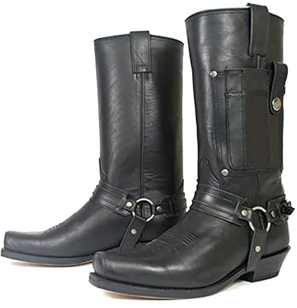 Western Cowboy Stövlar - män Square Toe Stövlar - medeltida PU läder låg Heel Mid Tube Knights Stövlar för Cosplay,Black,42