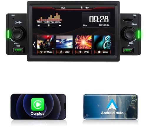Autoradio Stereo 5 Zoll Single Din Wireless CarPlay für Android Auto, Mirrorlink/Mobile Charging, Bluetooth, USB Telefone, Musikwiedergabe, Radio, Auto Navigation (1 Din)