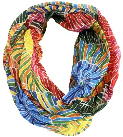 J26 Streifen Seide Glitzer Gold Fäden Sommer Frühling Loop Verlauf Regenbogen Rainbow Silk Uni Rundschal Schlauchschal Stola Schal leicht (Rot)