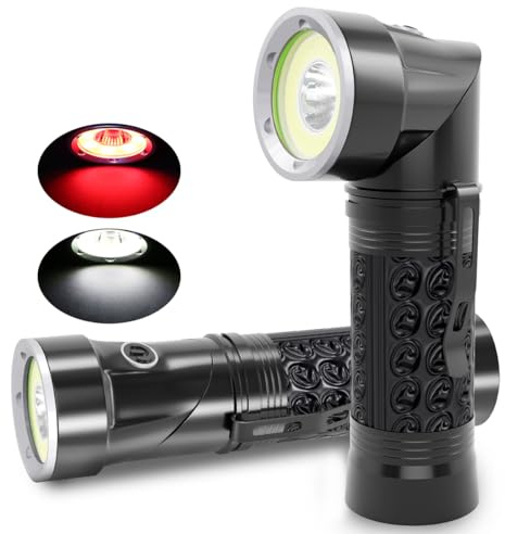 WholeFire LED Taschenlampe Hohe Lumen Super Hell 2 Farblichter (Rot & Weiß) | Taschenlampe Batteriebetrieben, 4 Modi Wasserdicht für Fischen Wandern Lesen Outdoor Werkstatt