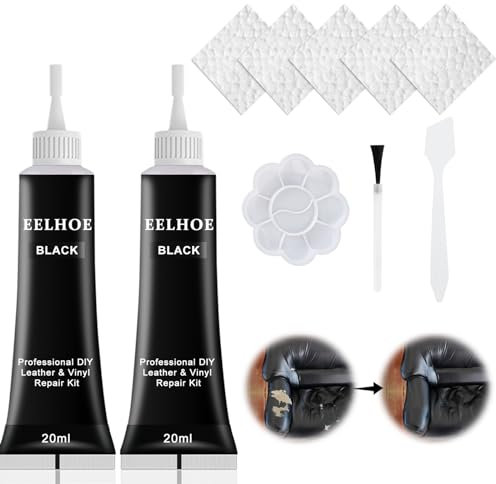 Gubuyi Kit Riparazione Pelle,Crema di Riparazione in Pelle,Gel di Riparazione per Pelle Liquida,Kit Riparazione Pelle Divano da 2 Pezzi,per Crepe da restauro in Pelle,Seggiolini Auto,Divani (Nero)