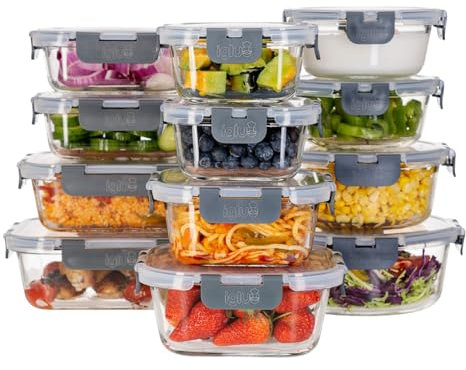 Igluu Meal Prep Glass Containers with Lids (12 Pack – 4 Rectangular, 4 Square, 4 Round) – Airtight & BPA-Free – Oven, Microwave, Freezer and Dishwasher Safe – Durable Borosilicate Glass