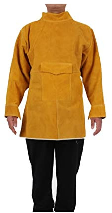 Chaqueta de soldadura resistente Delantal de soldadura de cuero con manga, chaqueta de soldadura delantal de cuero pelaje largo, chaqueta de soldadura de servicio pesado Capa de soldadura resistente a