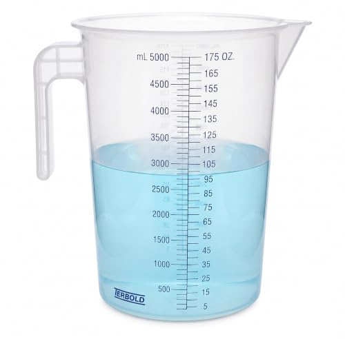 Terbold Jarra medidora de 5 litros | Jarras grandes graduadas de plástico inastillable de 1.3 galones, 1 a 2 galones (5 L, 5000 ml)