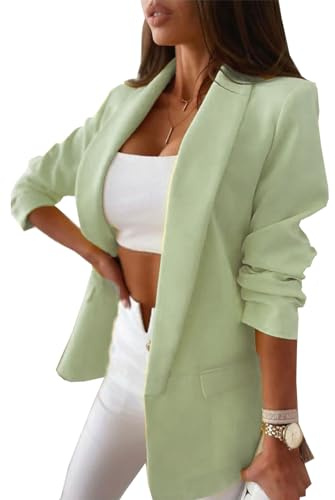 FAIRY TRENDZ Womens 3/4 Sleeve Frill Ruffle Duster Coat Ladies Plain Open Front Pockets Jacket Blazer Mint