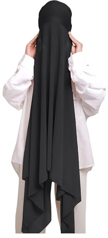 Lina & Lily Muslim Chiffon Instant Hijab Head Scarf with Matching Tie Back Jersey Undercap (Black)