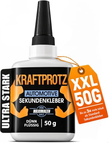 Colla istantanea auto & moto – KRAFTPROTZ Supercolla 50 g extra forte liquida per riparazioni su GFK, plastica, metallo & gomma – trasparente, impermeabile & resistente al calore – punta anti-secco