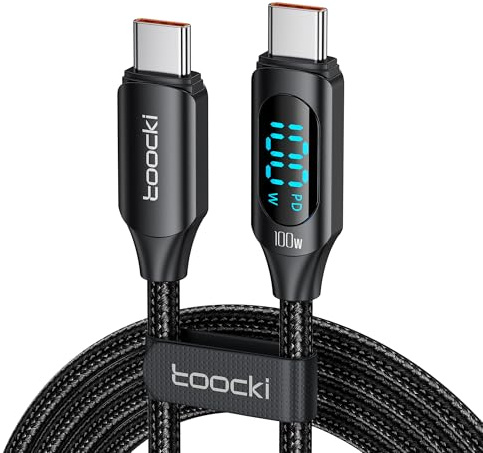 toocki 100W USB C till USB C-kabel, 2M 5A snabbladdningskabel PD QC5.0 med LED-skärm, kompatibel med iPhone 15/15 Pro/15 Pro Max MacBook Pro Air iPad Pro Air Galaxy S24 S23 Pixel Switch