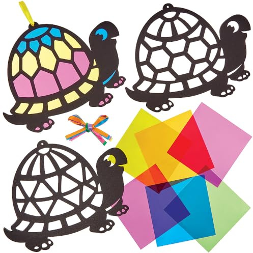 Baker Ross FN191 Tortoise Stained Glass Decoration Kits - Pack of 6, Make Your Own Decorations, Stained Glass Effect for Children to Decorate and Display