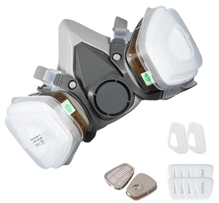 Generisch Wiederverwendbares, Atemschutzmaske Mit Filter, Gasmaske Staubfilterfür Lackieren, Arbeiten, Schleifen, Feinstaub,Filterbox*2 Filterkappe2,Filterbaumwolle5 Paar
