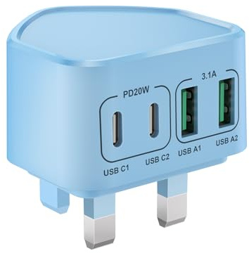 USB C Plug Fast Charge, 40W Mutil USB Plug UK 4-Port Dual Port USB C Power Adapter+ QC Wall Charger Head, Type C Charging Plug for iPhone 17 16 15 Pro Max Plus, Samsung Galaxy, iPad