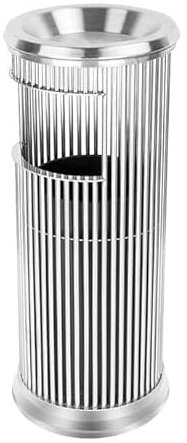 Cubo de basura cilíndrico para exteriores, cubo de basura vertical de acero inoxidable con bandeja superior, contenedor de residuos comerciales duradero para uso en interiores y exteriores, cubo de b