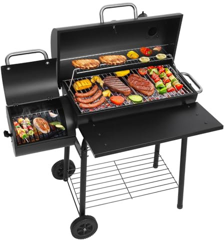 Offset Smoker BBQ Charcoal Grill: Outdoor Barrel Barbecue Oil Drum BBQ Grill for Garden