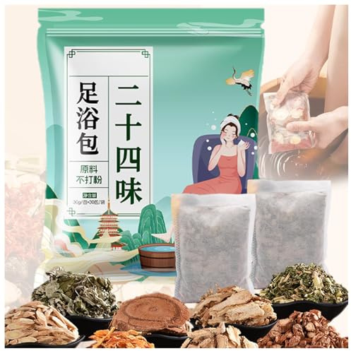 30bag Herbal Foot Soak,24-flavored Herbal Bubble Foot Medicine Bath,Wormwood Ginger Foot Detoxing Soak,Dispel Cold and Relieve Fatigue 艾叶草本足浴包 (E, Herbal)