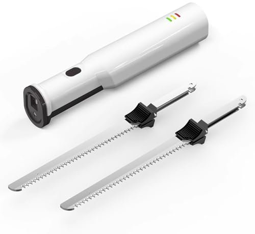 ELIKBH Couteau à Pain sans Fil Rechargeable, Couteau à Pain sans Fil, avec 2 Lames en Acier Inoxydable, Couteau à Découper Électrique, pour la Sculpture du Pain