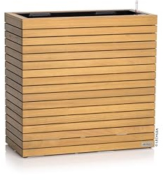 LECHUZA-Pflanzgefäß PALO Natural Wood 80 Wide high Eukalyptusholz, Pflanzgefäß mit Bewässerungssystem, Wasserstandsanzeiger und Pflanzeinsatz, Echtholz-Oberfläche, 78,5 x 37 x 77 cm, 16775