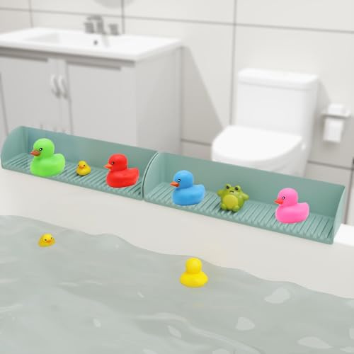 e-YiHESZ Bathtub Splash Guard for Tub - Silicone Tub Water Splash Guard with 4 Suction Cups, Bath Toy Holder, Tub Play Shelf for Kids, Bathtub Side Splash Guard Tray, Toddler Bathroom Essentials 2pcs