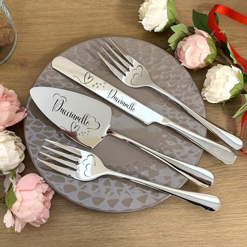 Miros Company Personalisierter Tortenheber und Tortenmesser – Hochzeit Tortenbesteck Set mit Gravur – Geschenk für Brautpaar, Jahrestag oder Geburtstag – Golden – Hochzeitsgeschenk in Geschenkbox