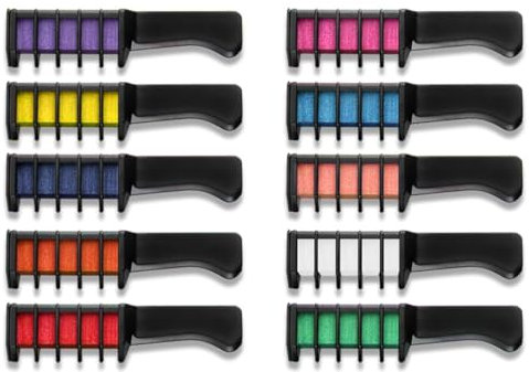 OUDQFCJ 10 Colores Lavables Tiza Temporal para el Pelo con Peine para Niñas y Niños Ideal para Halloween, Navidad, Cumpleaños y Fiestas Divertidas