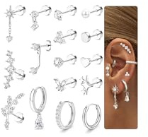 Dochais 16Pcs Helix Piercings Chirurgenstahl Ohrringe Piercing Set Flatback Ohrstecker Creolen Ohr Piercings Knorpel Ohrringe Damen Gold Silber Conch Tragus Piercing Ohr Einzelner Ohrring Schmuck